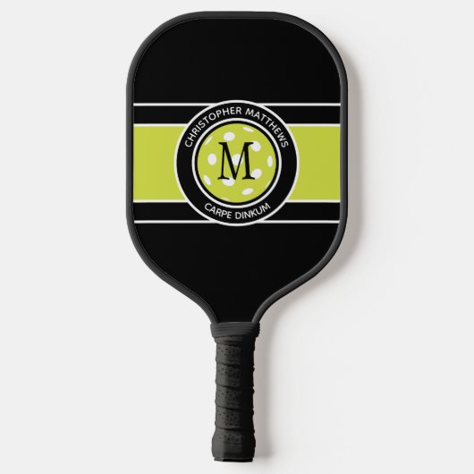 Pickleball Carpe Dinkum Quote Name Initiaal Black Pickleball Paddle (Achterkant)