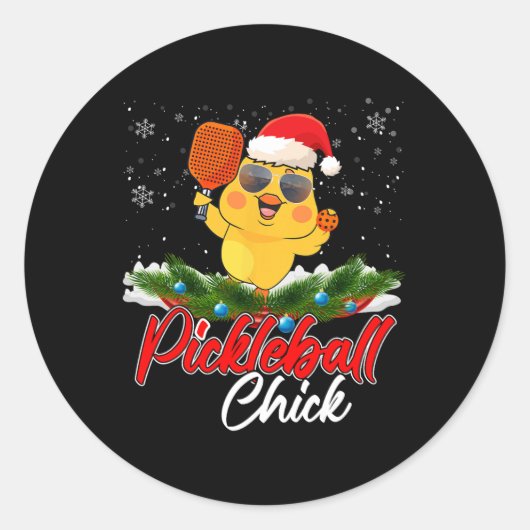 Pickleball Chick Funny Santa Hat Sungl Snowflakes Ronde Sticker (Voorkant)