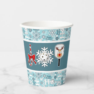 Pickleball Christmas Joy Blauwe en Witte Sneeuwbal Papieren Bekers