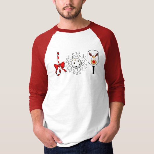 Pickleball Christmas Joy Candy Cane Snowball Deer T-shirt (Voorkant)