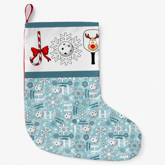 Pickleball Christmas Joy Reindeer Blauw en Wit Kleine Kerstsok (Voorkant)