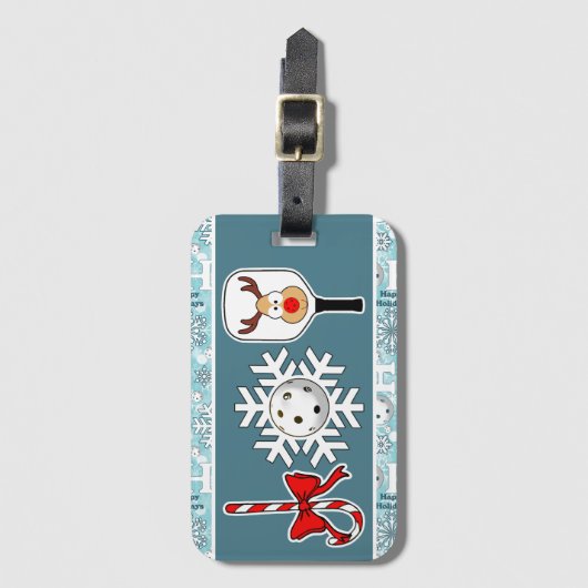 Pickleball Christmas Joy Snowflake Blauw en Wit Bagagelabel (Voorkant (verticaal))