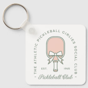 Pickleball club meisjes roze en groen esthetiek sleutelhanger