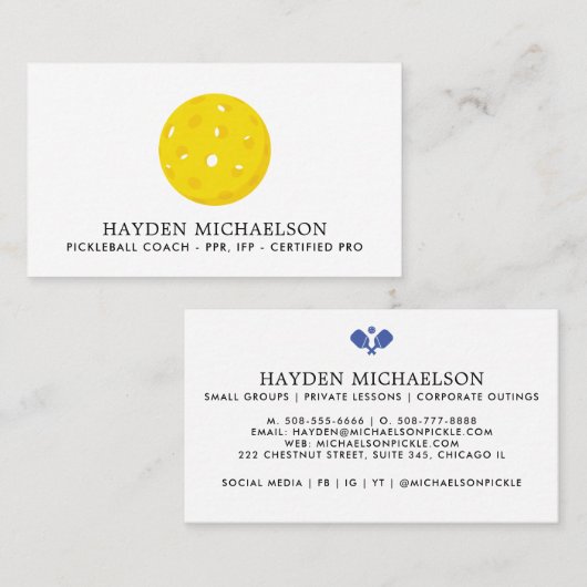 Pickleball Coach Teaching Pro - Uw Logo toevoegen Visitekaartje (Voorkant / Achterkant)