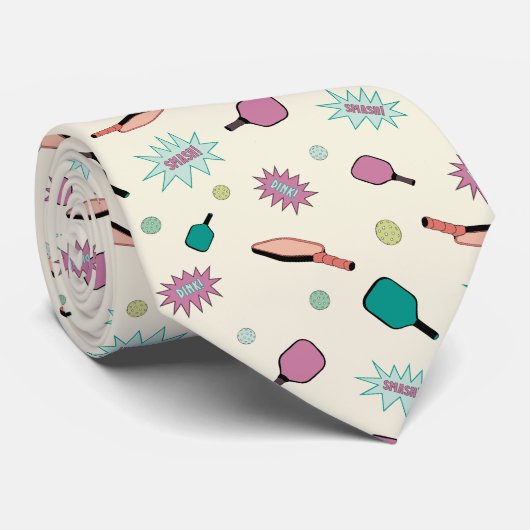 Pickleball! Colorful Pattern Stropdas (Opgerold)