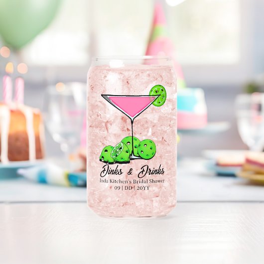 Pickleball Cosmo Dinks & Drinks Personalized Blikvorm Glas (Insitu (Verjaardag))