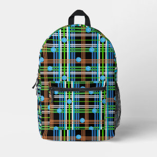 Pickleball Court Bag Zwart en Blauw Plaid Bedrukte Rugzak