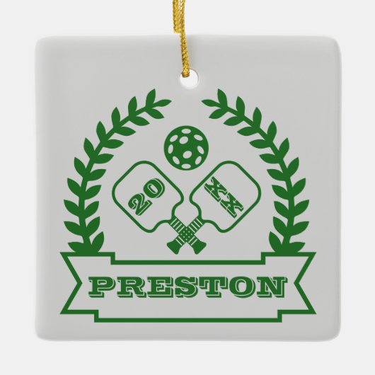 Pickleball Custom Jaar en Naam Keramisch Ornament (Voorkant)