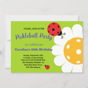 Pickleball Daisy & Ladybug B-day Invtation+ RSVP Kaart