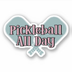 "Pickleball de hele dag" op een Pickleball Paddle Sticker