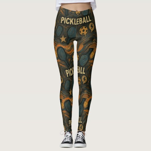 Pickleball De Scream Art Achtergrond Leggings (Voorkant)