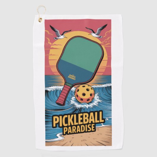 Pickleball Dinks & Drinken Beach Vibe Graphic Golfhanddoek (Voorkant)