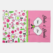 Pickleball Dinks & Drinks Bruidsfeest Pink Cosmo Theedoek (Horizontaal)