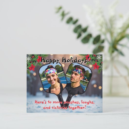 Pickleball Double Trouble & Holiday Hustle Feestdagenkaart (Staand voorkant)