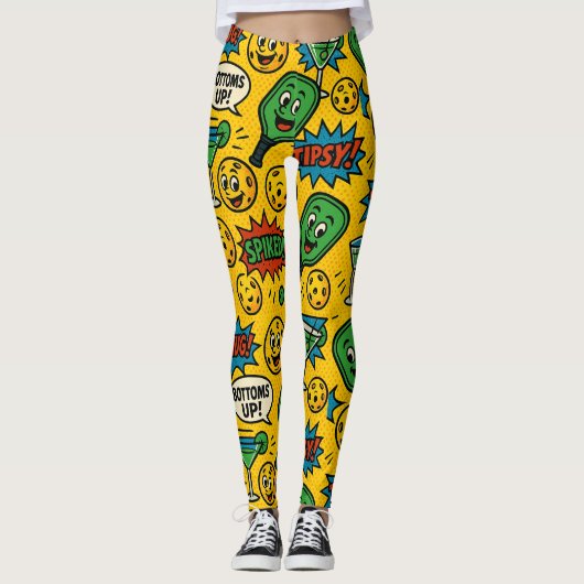 Pickleball En Bas ! Smiley Ball Court Leggings (Devant)
