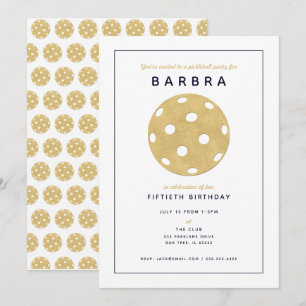 Pickleball Feest Chic Goud Zwart Feest Uitnodiging