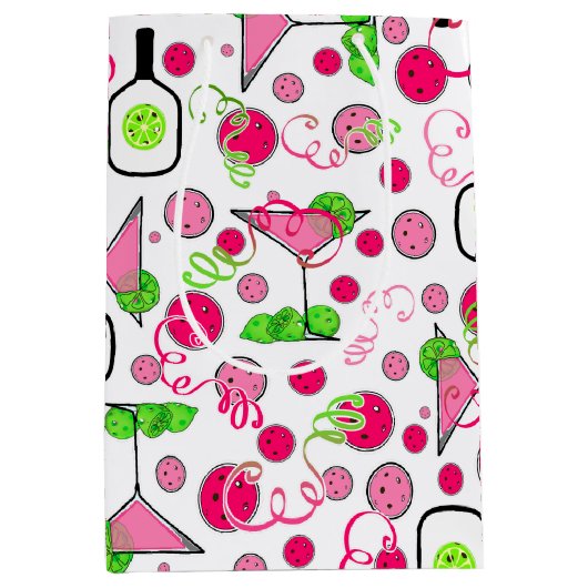 Pickleball Feest Cosmo Dag Dinking op Wit Medium Cadeauzakje (Voorkant)