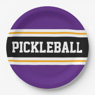 PICKLEBALL Fun Athletic Bold Paarse Zwarte Strepen Papieren Bordje