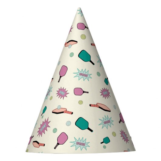 Pickleball! Fun Colorful Pattern Feesthoedjes (Voorkant)
