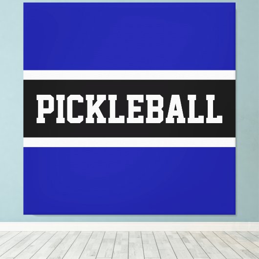 PICKLEBALL Fun Royal Navy Blauw Zwart Wit Strepen Canvas Afdruk (Insitu (Houten vloer))