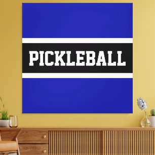 PICKLEBALL Fun Royal Navy Blauw Zwart Wit Strepen Canvas Afdruk