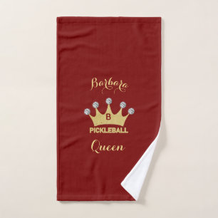 Pickleball Gal Queen Crown Glam Monogram Handdoek