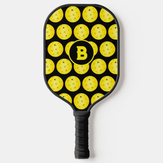 Pickleball Geel Zwart Gepersonaliseerd Monogram Pickleball Paddle (Voorkant)