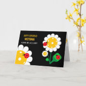 Pickleball Gelukkige Verjaardag Zwart Aanpasbaar Kaart (Gele Bloem)