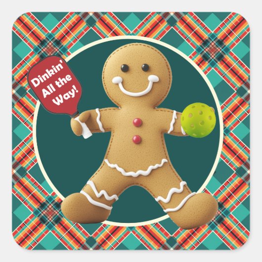Pickleball Gingerbread Cheer Vierkante Sticker (Voorkant)