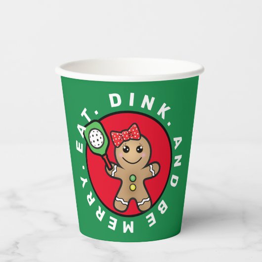 Pickleball Gingerbread meisje aangepaste tekst Pap Papieren Bekers (Voorkant)