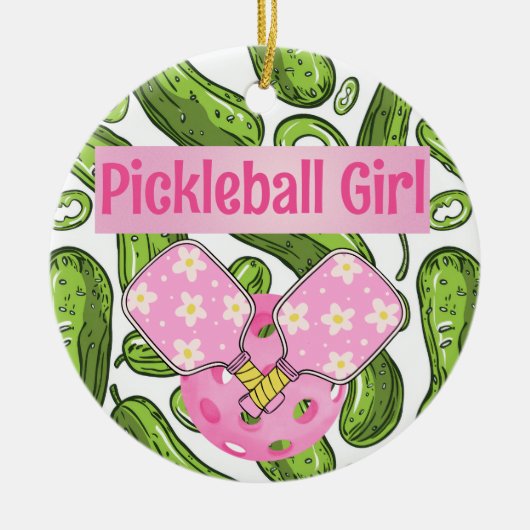 Pickleball Girl Pickles en Pickleballs Custom Cer Keramisch Ornament (Voorkant)