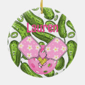 Pickleball Girl Pickles en Pickleballs Custom Cer Keramisch Ornament (Achterkant)