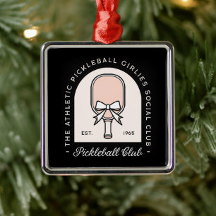 Pickleball girls club squad fancy black aesthetic metalen ornament