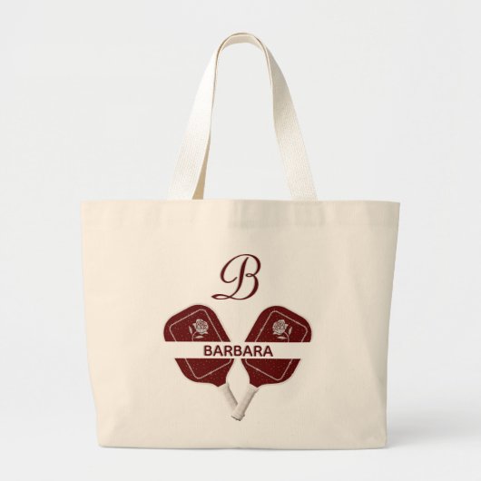 Pickleball Glam Glit Custom Monogram Name Grote Tote Bag (Voorkant)