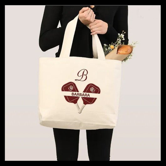 Pickleball Glam Glit Custom Monogram Name Grote Tote Bag