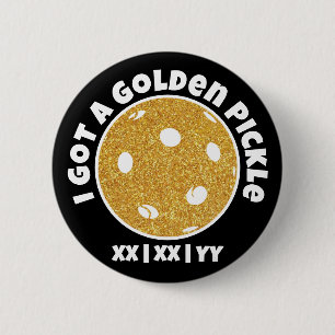 Pickleball Golden Pickle Gold Glitter Zwart Ronde Button 5,7 Cm