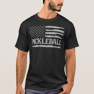 Pickleball Grijze Vintage Usa Vlag Speler T-shirt