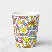 Pickleball Groovy, retro jaren '90, witte papieren Papieren Bekers (Voorkant)