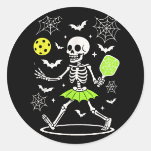 Pickleball Halloween kostuum, Spooky Season Skelet Ronde Sticker