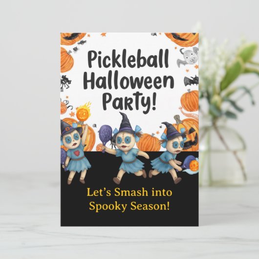 Pickleball Halloween Party Kaart (Staand voorkant)