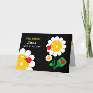 Pickleball Happy Birthday zwarte kaart