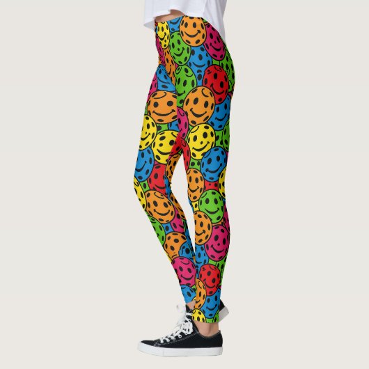 Pickleball Happy Retro Smiley Pattern Leggings (Links)
