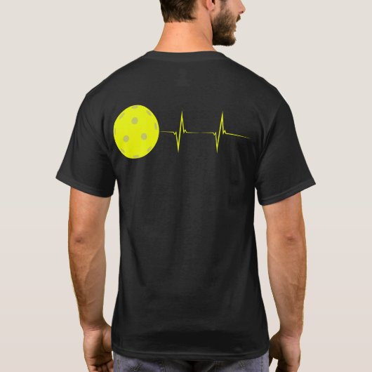 Pickleball Heartbeat Mannen/Dames T-shirt - Geel (Achterkant)