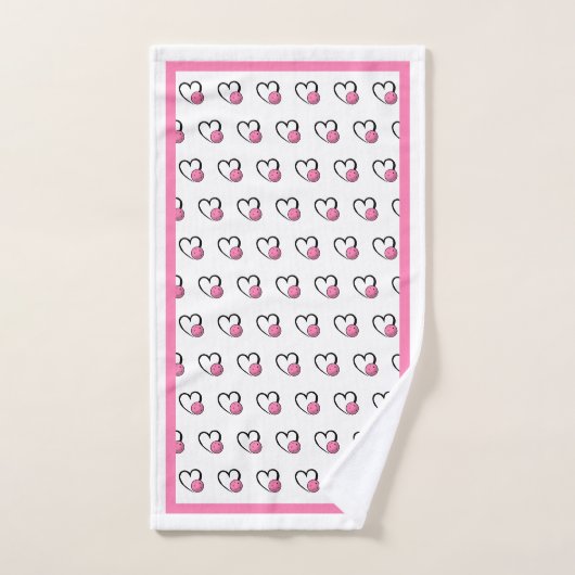Pickleball Hearts Pink and White Handdoek (Handdoek)