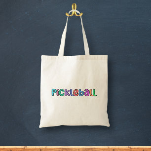 Pickleball in kleurrijke veelkleurige retro typogr tote bag