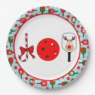 Pickleball Joy Christmas Party Rood Groen op Blauw Papieren Bordje