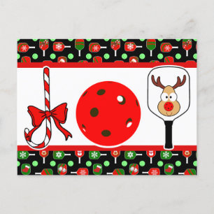 Pickleball Joy Christmas Party Rood Groen op Zwart Briefkaart