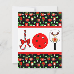Pickleball Joy Christmas Party Rood Groen op Zwart Kaart