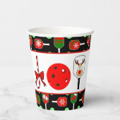 Pickleball Joy Christmas Party Rood Groen op Zwart Papieren Bekers (Achterkant)