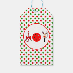 Pickleball Joy Christmas Party Rood Groene Ornamen Cadeaulabel
